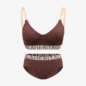 [휠라언더웨어] 아웃핏 시즈널 배색 초콜렛 노와이어 브라 세트 (FI4BAG3446FCHO