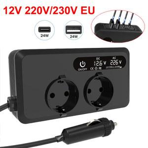 차량용 인버터 200W 12V to AC 220V 230V 컨버터 자동 POWER LOGIC 어댑터 USB 타입 C EU 범용 소켓