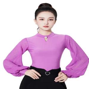 벌룬소매 긴팔 바디슈트 의상 라인댄스복 상의