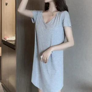 [오노마] ONM 여성 여름 X라인 반팔 원피스 잠옷 파자마