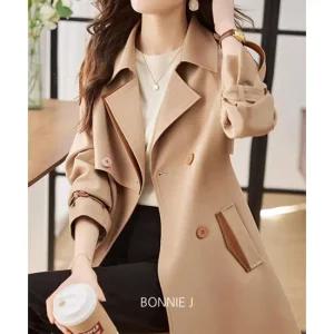 [보니제이] 배색 더블 하프 트렌치 코트 자켓 (M-2XL) 빅사이즈