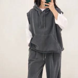 피그워싱 주머니 루즈핏 후드 조끼 베스트