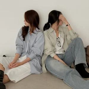 [제작] [컬러기획] 팔레트 리얼루즈 언발 롱 셔츠 83890 빅사이즈 여성의류