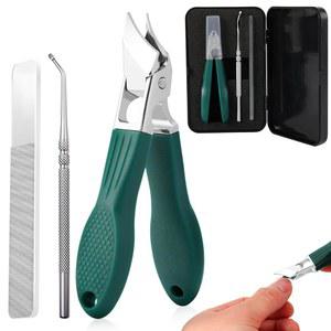 독수리 부리 굽은 손톱깎이, 각진 손톱깎이 3종 세트, 긴 손잡이 넓은 턱 개구부 두꺼운 손톱을 위한 미끄럼 방지 경사 인그로운 케어 (녹색)