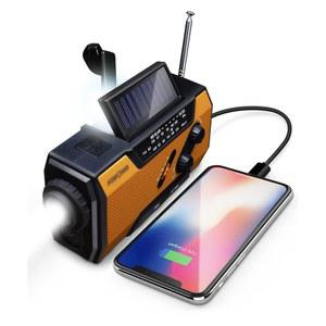 FosPower 비상 기상 라디오(모델 A1) NOAA/AM/FM, 7400mWh 휴대용 파워 뱅크, USB/태양광/핸드 크랭크 충전, 배터리 작동, 실내/외 상황을 위한 SOS 알람 및 손전등 제공