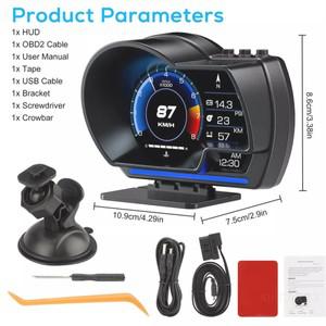 범용 OBD2 및 GPS 듀얼 시스템 HUD - 속도계 수온 터보 게이지 다기능 자동차 미터 P6