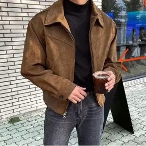 남자 스웨이드 자켓 봄 가을코디 캐주얼 재킷 숏점퍼 남친룩 브라운 블루종 아우터 트러커SS090