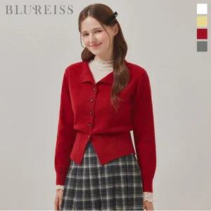 [블루레이스] 오픈 카라 리본단추 여밈 니트_B5W1KT2061