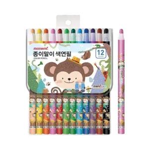 [셀러에이드]모나미 모니주 종이말이색연필 12색 남아용 12개입