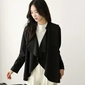 [다잇템] 여자 박스핏 FW 트렌치 프릴 출근룩 단추없는 자켓_23197648_588872