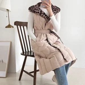 [다잇템] 여성 솜패딩 FW 호피 롱 후디 혁대 콘트라스트 조끼_23197563_588872