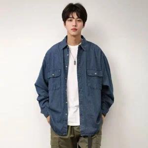남성 포켓 카라 데님셔츠 루즈핏 기본 청남방