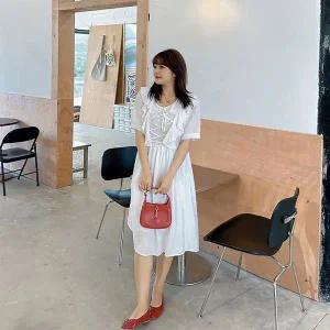 [트렌드스토어]청순 프릴 코르셋 반팔 빅사이즈 미디원피스_P367894733