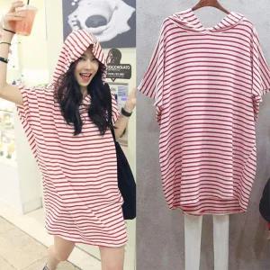 [트렌드스토어]데일리 스트라이프 루즈핏 캐주얼 박시 후드 미니원피스_P368037529