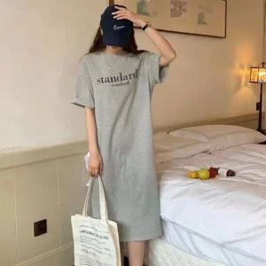 [트렌드스토어]베이직 캐주얼 레터링 홈웨어 데일리룩 롱원피스_P368036913
