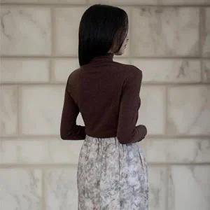 [옷자락]여성 일상 앙고라 면 폴라 긴팔 티셔츠