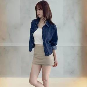 [옷자락]여성 빈티지 코튼 포켓 절개 청 셔츠 블라우스