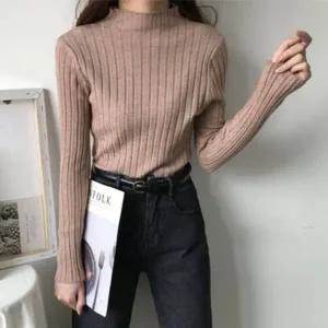 보온 여성 반목 티셔츠 골지 터틀넥 여자 긴팔 폴라티