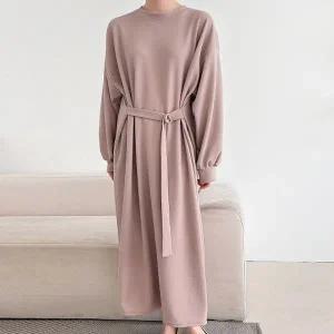 [다잇템] 여자 가을하객룩 혁대 스트랩 큰사이즈 벌룬 롱원피스