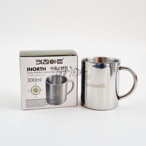 이중 스텐컵 300ml 고리 손잡이 휴대용 등산 캠핑 물컵 기념품 스테인레스 머그 컵