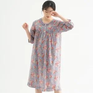 메이플라워 연보라장미 7부 순면 여성 빅사이즈 원피스 잠옷