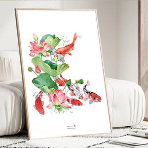 합격기원 풍수지리 생기 황금 연꽃 잉어 그림 액자