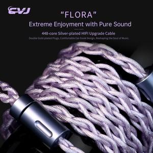 CVJ Flora 실버 도금 유선 헤드폰 업그레이드 케이블(4.4mm 밸런스드 플매트 카펫 러그 포함) 듀얼 핀 고충