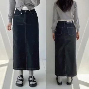 스티치롱스커트 하우룩 가을 밴딩 H라인 코튼치마