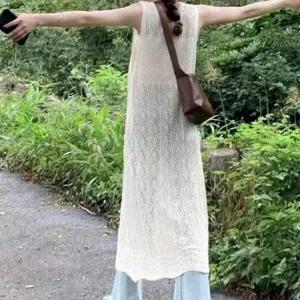 [콩심팥심]휴가철 레이어드룩 여성 시스루 트임 롱 조끼 크롭맨투맨 데일리긴팔티 빅사이즈 레이어드코디