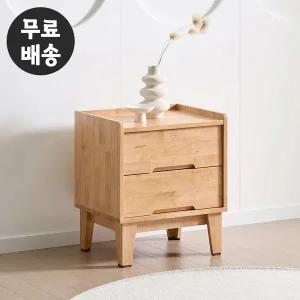 [벤티스가구]로덴 고무나무 원목 협탁 2단 서랍장 작은 쇼파 미니 선반 사이드(500/내츄럴)