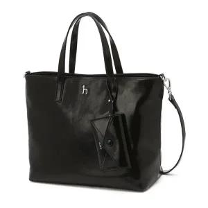 [헤지스](대구신세계)[아이코닉] 크링클 블랙 퍼피 로고 토트겸 숄더백 M (카드참 SET) HIBA5F850BK