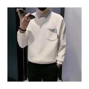 남자 데일리룩 맨투맨 페이크 투피스 스트라이프 칼라 가을 이너 캐주얼 상의 SPO마켓3