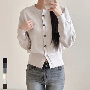 여성 니트 가디건 라운드 비스코스 봄가을 데일리룩 빅사이즈 블랙 차콜 화이트 베이지 브라운