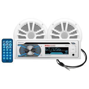 BOSS 오디오 시스템 MCK508WB.6 마린 보트 블루투스 스테레오 및 6.5인치 스피커 - CD DVD 플레이어, AM/FM 라디오 수신기 헤드 유닛, 다이폴 안테나