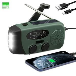 2000mAh AM FM 라디오 다기능 태양열 핸드 크랭크 WB NOAA 날씨 유형-C 충전 비상 LED 손전등 보조베터리