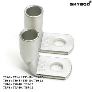 1~50피스 와이어 터미널 L 형 직각 90도 벤드 코 T35/50/70/95-6/8/10/12 주석 도금 구리 압착 커넥터 케이
