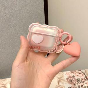 큐트 하트 키체인 웨이브 실리콘 이어폰 케이스 애플 호환 에어팟 1 2 프로 3 블루투스 헤드셋 커버 무선