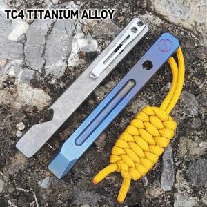 124MM TC4 티타늄 합금 다기능 크로우 바(백 클립 포함) 블루 프라이 바 오프너 보안 가드 EDC 포켓 도구