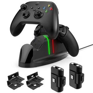 Xbox One/시리즈 X용 Auarte 컨트롤러 충전기|S/Elite 컨트롤러, 2x1400mAH(3360mWH) 충전식 배터리 팩과 Xbox One/S/Elite/Core용 커버 4개가 장착된 듀얼 충전 스테이션 도크