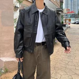 남자 오버핏 레더 자켓 가죽 블루종 점퍼
