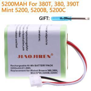 호환iRobot Braava 380T Mint 5200 진공 청소기 용 7.2V NI-MH 5200mAh 배터리 업그레이드 된 3000MAH