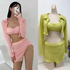[하프클럽/]토크넛비키니세트 가디건 무지 스커트 여성 비치 워터파크 비치