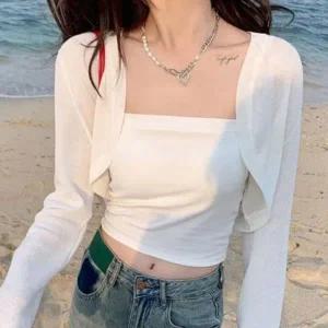 [하프클럽/]여성 여름 데일리 볼레로 시스루 긴팔 가디건