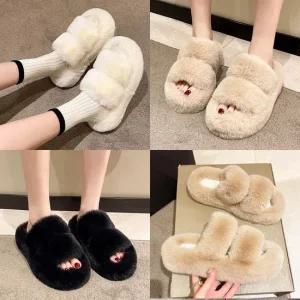 인기상품 겨울 여성 스트랩 퍼 통굽 샌들 4cm 사무실 털 슬리퍼 [WB4A4EE_250920]