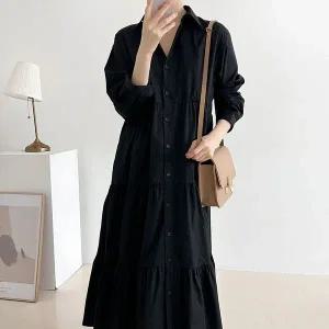 [하프클럽/]여성 박스핏 잔주름 FW 남방 티어드 롱드레스