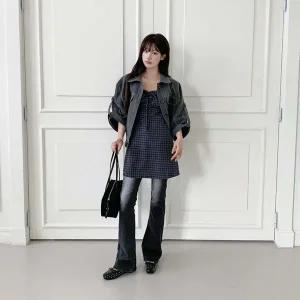 [하프클럽/]여자 잔주름 쁘띠 격자 귀여운 원피스