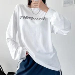 나우레터링 라운드박스 긴팔롱티셔츠 가을데일리 빅사이즈 루즈핏 레이어드 면캐주얼