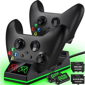 Xbox Series X/S 컨트롤러용 2x4320mWh 충전식 배터리 팩이 장착된 컨트롤러 충전 스테이션, Xbox One/X/S/Elite용 4개 배터리 커버가 장착된 Xbox 컨트롤러 배터리 팩 충전 도크