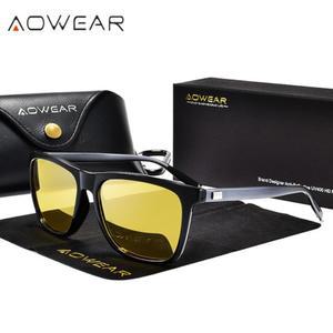 AOWEAR HD 나이트 비전 고글 남성 알루미늄 옐로렌즈 선글라스 편광 야간 안전 운전