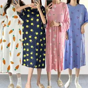 수면잠옷원피스/빈필원피스잠옷/빅사이즈/긴팔/루즈핏/오버핏/홈웨어/이지웨어/바캉스/여름/여행1
